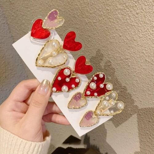 2020 Korean New Trendy Red Heart Simulated Pearl Transparent Acrylic Hair Clips Hairpins For Women Hair Accessories Hairpins