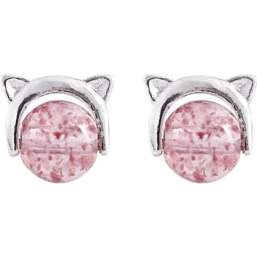 Simple Luxury925 Sterling Silver Studs Earring for Woman Cat Strawberry Stud Fashion Jewelry Gift Wedding Party