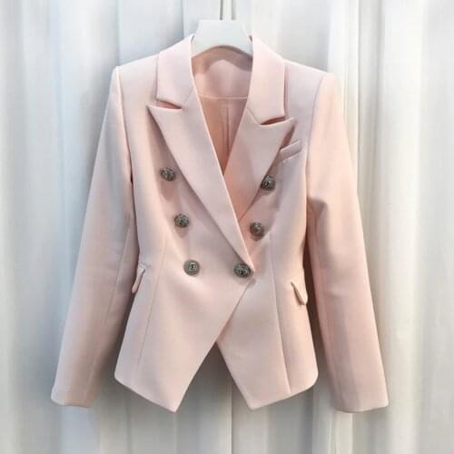 HIGH QUALITY New Fashion 2021 Baroque Designer Blazer Jacket Womens Silver Lion Buttons Double Breasted Blazer Outerwear