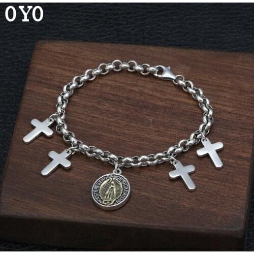 OtationS925 sterling silver jewelry Thai silver creative cross Virgin Mary listing ring bracelet female free shipping