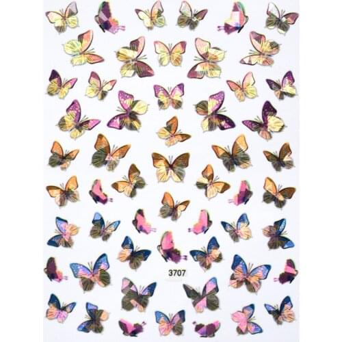 10PCS Color Laser Flower Let Butterfly Nail Art Sticker 3D Manicure Self-adhesive Nail Slider DIY Nail Art Supplies