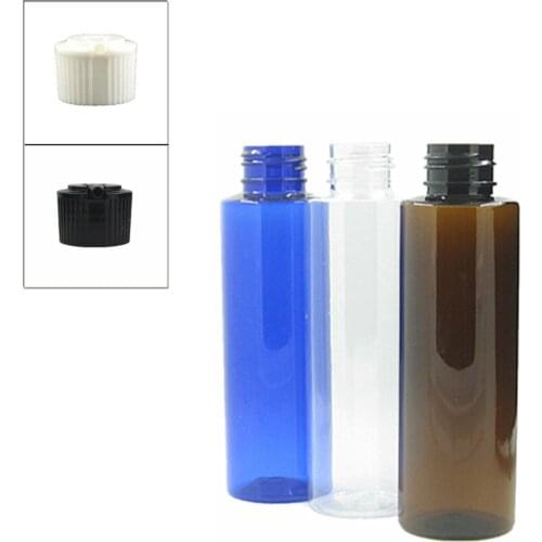 100ml empty clear/blue/amber Cylinder Plastic Bottles pet bottle with black/white spouted cap 5pc