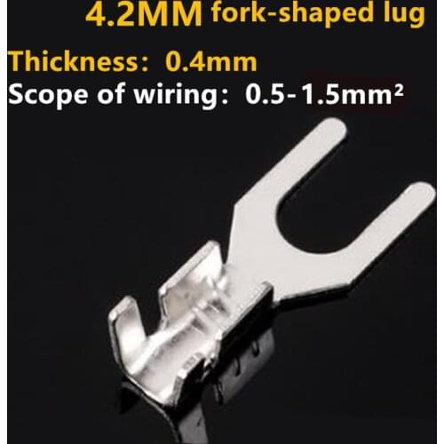 100PCS 4.2mm Fork Terminal cold-pressed terminal U-shape copper Wire Crimp Terminal Lug Wire Naked Connector