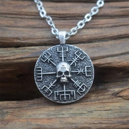12pcs viking Vegvisir Compass skull necklace Rustic Pagan Jewelry
