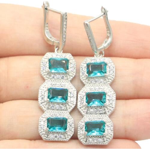 30x20mm Big Round Gemstone 20mm Created Paris Blue Topaz Womans Party Silver Pendant