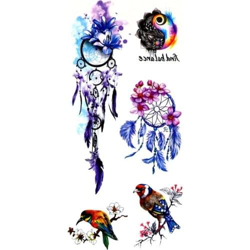 5PCS Dreamcatcher And kingfisher Waterproof Temporary Tattoos Men Tatuagem Henna Tattoo Stickers Birds Kids Tatoo For Girl