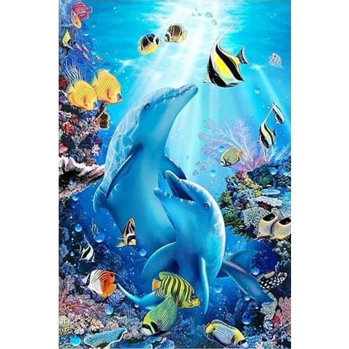 5D DIY Dolphin animal Diamond Painting Full Round sea world scenic New Toy sticking drill cross embroidery home decorative