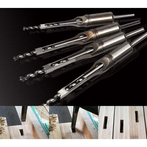 4Sizes Woodworking Drill Bits Square Auger Mortising Chisel Drill Tools Square Hole Extended Saw Square Tenon Machine HSS Drill