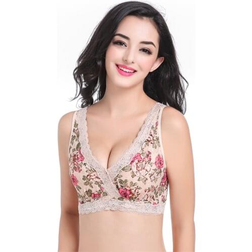 Seamless Thin Cotton Cup Massage Bra Plus Size Wire Free Floral Vest Bras 75 80 85 90 95 100 BCD Free Shipping