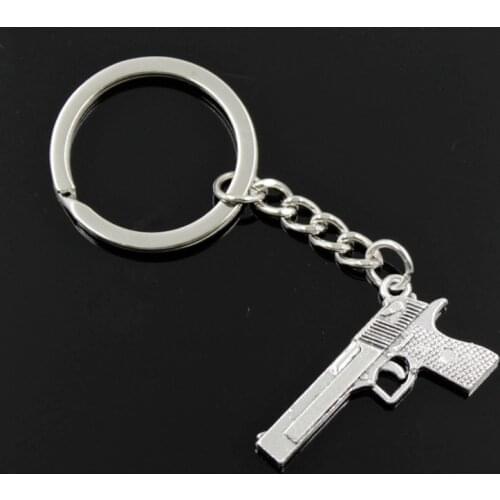 New Fashion Men 30mm Keychain DIY Metal Holder Chain Vintage Gun Browning Pistol 45x20mm Silver Color Pendant Gift