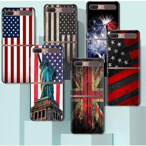 America USA Flag Cell Phone Case For Samsung Galaxy Z Flip 5G PC Black Fold Hard Cover ZFlip 6.7" Foldable Shell Coque
