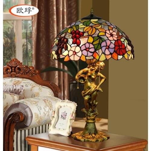 Tiffany colorful glass grape table lamp living room dining room bedroom bedside table lamp American Pastoral lamp