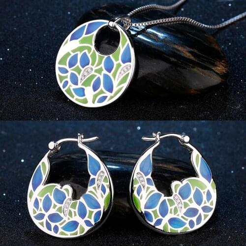 Blooming Forget-me-not Flowers Earrings Necklace Hight Quality Silver 925 Jewelry Sets for Women Wedding Luxury Party Gifts