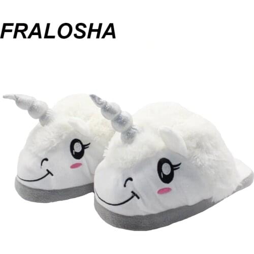 Fralosha New Winter Indoor Slippers Plush Home Shoes Unicorn Slippers for Grown Cartoon Fur Unisex Indoor Chausson Licorne