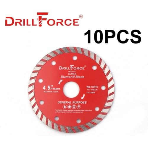 Drillforce Tools 10PCS Dia 115mm Diamond Saw Blades Turbo Rim Wet/Dry Porcelain Tile Cutting Disc Marble Circular Saw Blade
