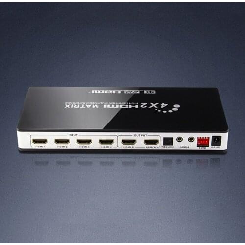 HDMI Matrix 4x2 4K 30Hz HDMI EDID Switch Splitter Matrix Support Dual Audio Toslink out HDMI V1.4/3D/4Kx2K with IR Remote