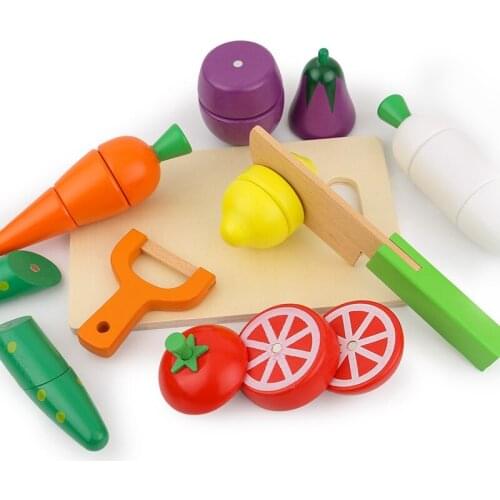Simulation Kitchen Pretend Toy Cutting Fruit Set Wooden Classic Game Educational Toy for Children Kids Gift