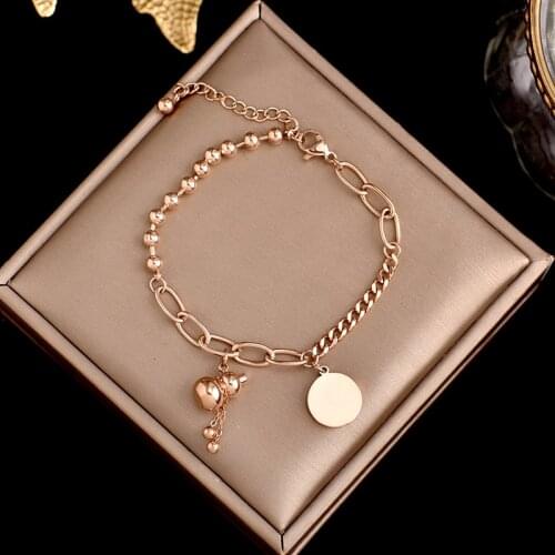 Exquisite Fashion Titanium Steel Luxury Famous Brand Bracelets With Double Chain Gourd Tassel Round Pendant Female Gift Jewelry