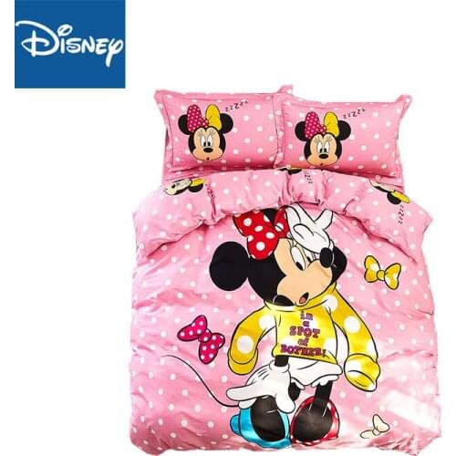 Disney minnie mouse bedding set for girls bed decor double comforter covers single bedroom spread cotton kids room textile 4pcs
