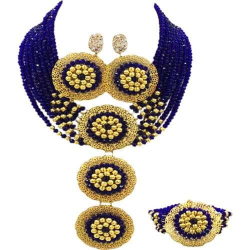 Royal Blue African Beads Jewelry Set Crystal Bridal Party Jewelry Sets Wedding Necklace Bracelet Earrings 8C-3PH07