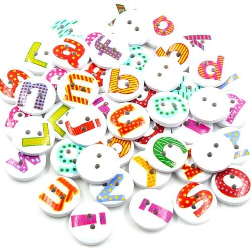 50Pcs Letter Buttons Round 2-holes Wooden Buttons For Clothes English Letter Sew Decorative Button DIY Craft Scrapbooking 15mm