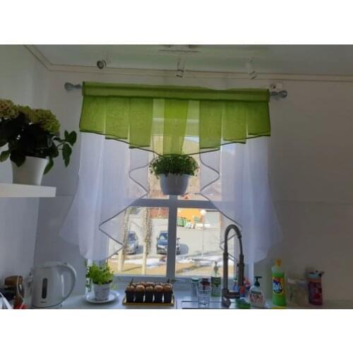 Flying Tulle Kitchen Curtain for Balcony Window Rome Pleated Design Stitching Colors Sheer Drape Special Curtain