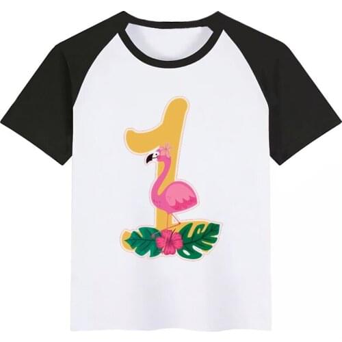 Happy Birthday Number Flamingo Id Cute T Shirt Children Short Sleeve Clothing Funny Cartoon Party Top Boys and Girl Tshirt