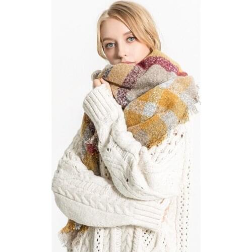 Mingjiebihuo Autumn and winter new scarf mohair loop yarn mosaic square scarf ladies warm fashion women girls scarf
