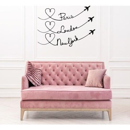 Fashion Creative Paris London New York Frase Wall Stickers For Home Bedroom Living Room Deor Vinyl Decals Wallpaper ov358