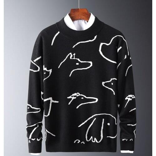 Mens Autumn Casual Sweaters Fit Knitted Trendy Slim Sweaters Cotton Long Sleeve Round Collar Male Warm Pullovers Graffiti Style