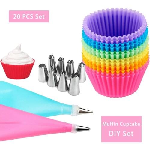20Pcs/Set Silicone Pastry Bag Tips Kitchen DIY 6 Icing Piping Nozzle Cream Reusable Pastry Bags Cake Decor Bakeware Tools