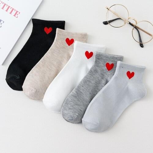 5 Pairs Lots New Arrival Ladies Girls Youth Cotton Blend Cute Love Heart Sport Running Casual Athletic School Short Socks Gift