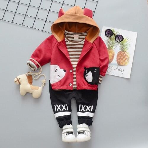 2020 New Baby Clothes Baby Girls Suit Baby Boys Striped Bottoming Shirt Hooded Jacket Trousers 3pcs Children Clothing 1-4 Years