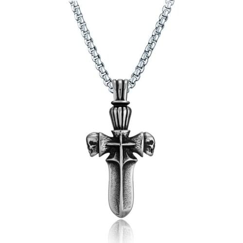 New Hot European Hip Hop Retro Titanium Steel Stainless Punk Necklace Cross Pendant Men Necklace Unique Design Jewelry Gothic