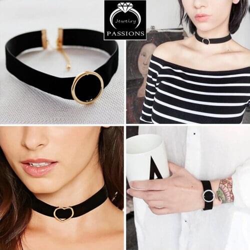 Fashion Rock Fine Jewelry Choker Necklace Loveheart Round Short Choker Ribbon Necklace For Women&Girl
