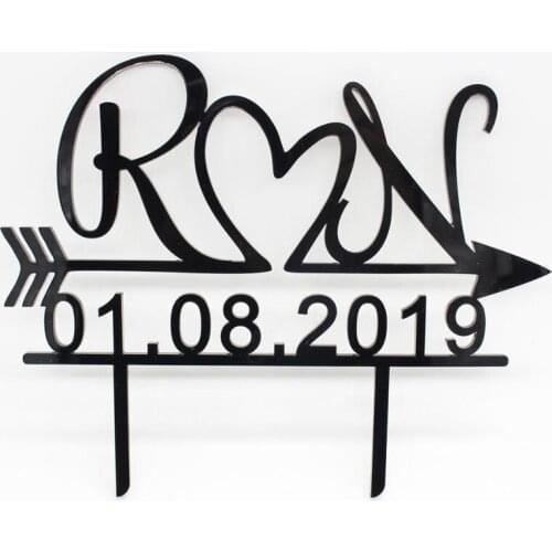 Personalized Engagement Wood Cake Topper Laser Out Initials Cake Topper Custom Gold Mirror Acrylic Wedding Monogram Cake Topper