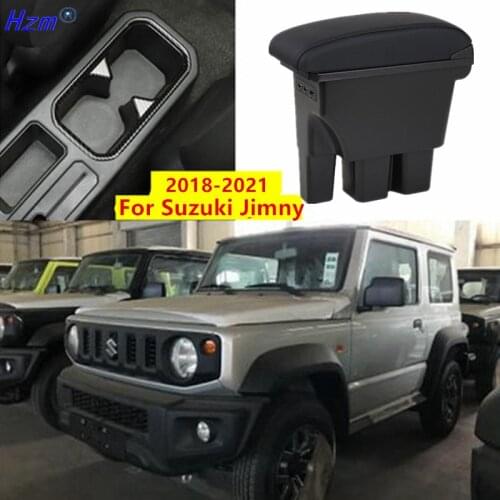 Armrest box For Suzuki Jimny 2018 2019 2020 2021 JB74 Double-layer usb Comfort Storage Black Leather Center Console Car Styling