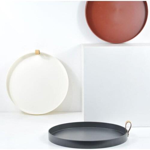 Solid Color Round Storage Tray Simple PU Leather Organizer Tray Entrance Bedroom Table Cosmetics Sundries Small Objects Display