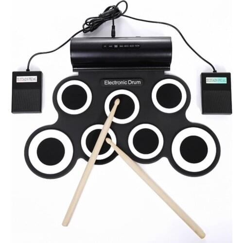 Portable Electronic Drum Digital USB 7 Pads Roll up Drum Pad Kit Silicone Electric Drum Set White