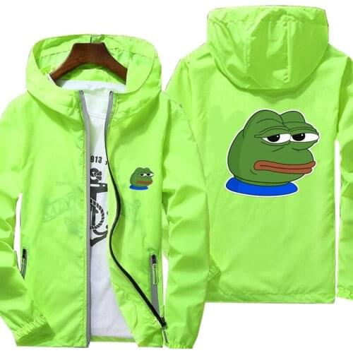 Casual Sad Frog print Windbreaker Thin Sunscreen Hooded Coat Mens Sports Pilot Cycling Camping Jacket Plus Size 7XL