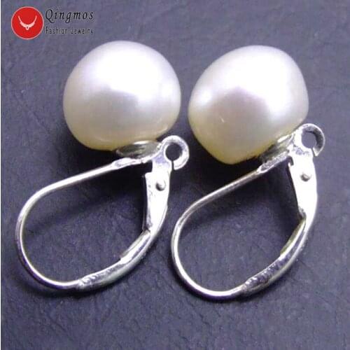 Qingmos White Natural Flat Pearl Earrings for Women with 7-8mm Flat Round Natural Pearl Stering Silver S925 Leverback Earring