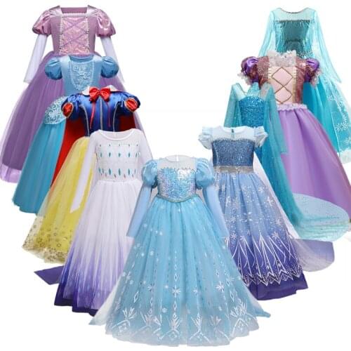 Christmas Dresses For Girl Halloween Role-Play Princess Dresses Events Prom Dress Elsa Kid Clothing Children Clothing 4-10 Yrs