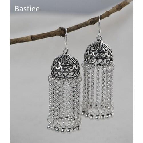 Bastiee Ethnic Earings Fashion Jewelry 925 Sterling Silver Earrings Gifts For Women Drop Earrings Vintage Jade Silver