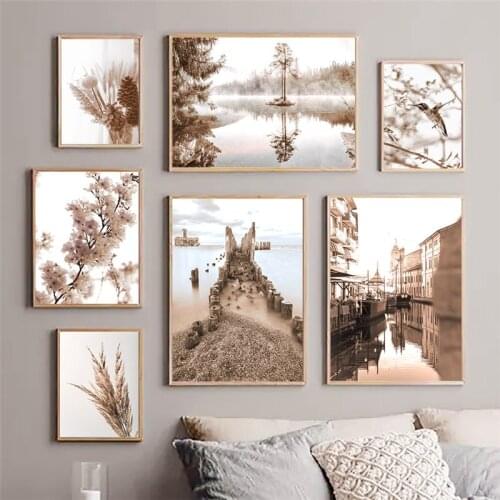 Nordic Canvas Painting Wall Art Poster and Print Modern Bohemia Scenery Flower Grass Picture for Home Decor Living Room Design