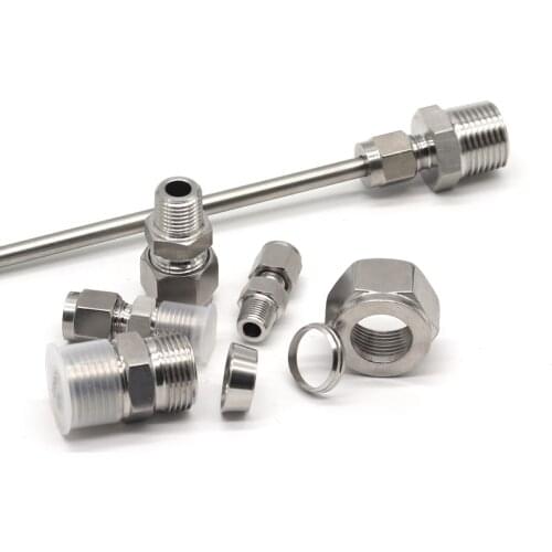SS 304 Double Ferrule Compression Connector 8mm 10mm 12mm 1/4 1/2 Tube 1/8 1/4" 1/2" Male NPT BSP Stainless Steel Pipe Fitting