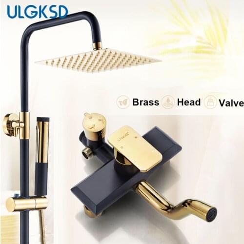 ULGKSD Black and Golden Shower Set Bathroom Shower Faucet Tub Spout Faucet Hot and Cold Mixer Tap Para Bath Shower