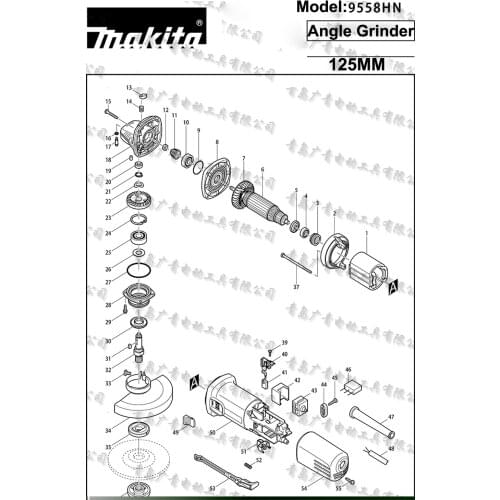 Japan 9558HN Angle Grinder Accessories Parts Rotor Stator Switch Carbon Brush Spindle Gears Chassis