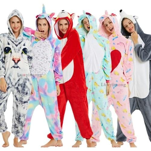 Women Unicorn Pajamas Cartoon Animal Christmas Hooded Sleepwear Kugurumi Pajama For Adult Onesie Winter Nightie Panda Jumpsuit