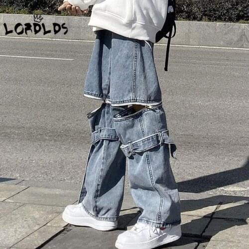 LORDLDS Women Blue Denim Pants Summer Fashion High Waisted Baggy Jeans Woman Loose Style Streetwear Dismountable Trousers