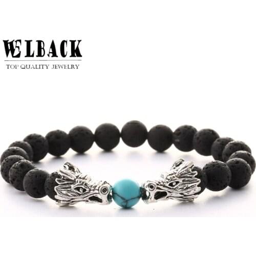 Black Lava Beads Stone Beaded Bracelet For Women Vintage Healing Balance Beads Healing Heart Charm Bracelets 2020 New Fashion